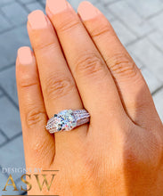 Load image into Gallery viewer, BIG 14K Solid And Heavy White Gold Round Cut Simulated Diamond Engagement Ring Bridal Set Wedding Set 3.50ctw by ASW