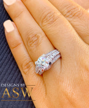 Load image into Gallery viewer, BIG 3.50 Carat 14k Solid White Gold Round Cut Moissanite and Natural Diamond Engagement Ring, Bridal, Wedding