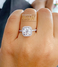 Load image into Gallery viewer, 14K Solid White Gold Cushion And Round Cut Simulated Diamond Engagement Ring Bridal Halo Propose 2.00