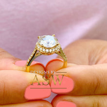 Load image into Gallery viewer, Large, Women's 14K Solid Yellow Gold Round Cut Moissanite and Natural Diamond Engagement Ring Halo Prong 3.30ct