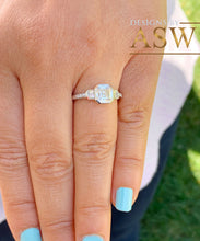 Load image into Gallery viewer, 14K Solid White Gold Asscher, Baguettes And Round Cut Simulated Diamond Engagement Ring Bezel Set Wedding Engagement 1.40ct