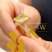 Load image into Gallery viewer, ELEGANT 14K Solid Yellow Gold Radiant Cut Fancy Yellow Simulated Diamond Engagement Ring And Band Prong Set round cut sides 5.00ctw
