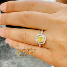 Load image into Gallery viewer, 2.75 Carats 14k Solid White Gold Cushion Cut Simulated Fancy Yellow Diamond and simulated Diamonds Engagement Ring Halo