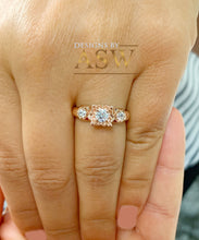 Load image into Gallery viewer, 14k solid rose gold round cut diamond engagement ring natural diamonds, three stone style bridal wedding anniversary promise propose 0.60ctw