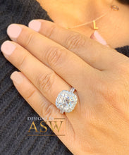 Load image into Gallery viewer, Beautiful 14K Solid Heavy White Gold Asscher Cut Simulated Diamond Engagement Ring Bezel Set Halo Wedding Anniversary Round Cut 4.00ct