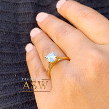 Load image into Gallery viewer, Round Simulated Diamond Engagement Ring, Bridal, Wedding, Anniversary, Flour Prong Cathedral Set, Solitaire, 14k Solid Yellow Gold 1.20ctw
