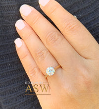 Load image into Gallery viewer, 14K Solid Yellow Gold Round Cut Forever One Moissanite Engagement Ring Four prong Cathedral setting, Solitaire 1.20ctw