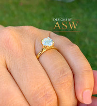 Load image into Gallery viewer, 14K Solid Yellow Gold Round Cut Forever One Moissanite Engagement Ring Four prong Cathedral setting, Solitaire 1.20ctw