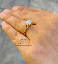Load image into Gallery viewer, 14K Solid Yellow Gold Round Cut Forever One Moissanite Engagement Ring Four prong Cathedral setting, Solitaire 1.20ctw