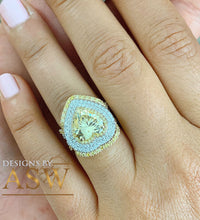 Load image into Gallery viewer, Heavy 14K Solid White And Yellow Gold Fancy Yellow Heart Shape And Round Cut Simulated Diamonds, Engagement Ring And Two Bands 3.50ctw
