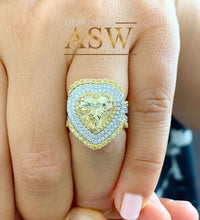 Load image into Gallery viewer, Heavy 14K Solid White And Yellow Gold Fancy Yellow Heart Shape And Round Cut Simulated Diamonds, Engagement Ring And Two Bands 3.50ctw