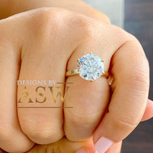 Load image into Gallery viewer, 14K Solid Yellow Gold Round Cut Moissanite Engagement Ring Deco, Bridal, Wedding, Anniversary, Four prong set, Solitaire 4.00ctw