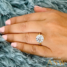 Load image into Gallery viewer, 14K Solid Yellow Gold Round Cut Moissanite Engagement Ring Deco, Bridal, Wedding, Anniversary, Four prong set, Solitaire 4.00ctw