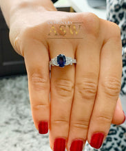 Load image into Gallery viewer, 14k Solid White Gold Oval Cut Natural Blue Sapphire And Natural Diamonds Engagement Ring Deco, Bridal, Wedding, Anniversary, Propose 2.10ctw