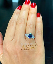 Load image into Gallery viewer, 14k Solid White Gold Oval Cut Natural Blue Sapphire And Natural Diamonds Engagement Ring Deco, Bridal, Wedding, Anniversary, Propose 2.10ctw