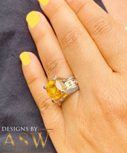 Load image into Gallery viewer, 14K White and Yellow Gold Cushion Cut Natural Yellow Citrine and Round cut Natural Diamonds Engagement Ring Bridal Wedding 4.80ctw