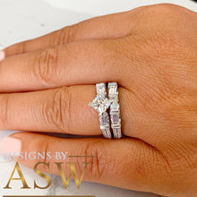 Load image into Gallery viewer, Kite Style 14k Solid White Gold Princess, Baguettes, and Round Cut Simulated Diamond Engagement Ring And Band Bridal Wedding Antique 2.50ctw
