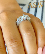 Load image into Gallery viewer, Kite Style 14k Solid White Gold Princess, Baguettes, and Round Cut Simulated Diamond Engagement Ring And Band Bridal Wedding Antique 2.50ctw