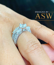 Load image into Gallery viewer, Kite Style 14k Solid White Gold Princess, Baguettes, and Round Cut Simulated Diamond Engagement Ring And Band Bridal Wedding Antique 2.50ctw
