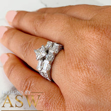 Load image into Gallery viewer, 14k Solid White Gold Princess, Round, and Baguettes Cut Forever One Moissanite Engagement Ring And Band Wedding Bridal Set Deco 2.50ct