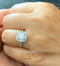Load image into Gallery viewer, 14K Solid White Gold Cushion And Round Cut Simulated Diamond Engagement Ring Bridal Halo Propose 2.00