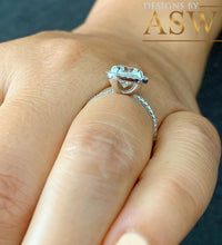 Load image into Gallery viewer, 14K Solid White Gold Cushion And Round Cut Simulated Diamond Engagement Ring Bridal Halo Propose 2.00