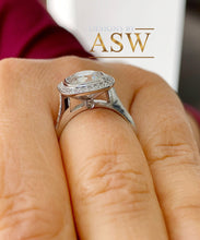 Load image into Gallery viewer, LARGE 14k Solid White Gold Cushion And Round Cut Simulated Diamond Engagement Ring Bezel Bridal Wedding Halo 3.00ctw Propose Promise Legacy