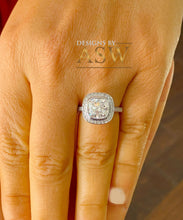 Load image into Gallery viewer, LARGE 14k Solid White Gold Cushion And Round Cut Simulated Diamond Engagement Ring Bezel Bridal Wedding Halo 3.00ctw Propose Promise Legacy