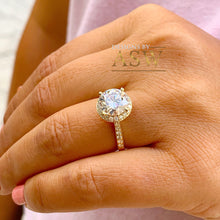 Load image into Gallery viewer, Large, Women's 14K Solid Yellow Gold Round Cut Forever One Moissanite and Natural Diamond Engagement Ring Halo Prong 3.30ct