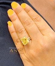 Load image into Gallery viewer, ELEGANT 14K Solid Yellow Gold Radiant Cut Fancy Yellow Simulated Diamond Engagement Ring And Band Prong Set round cut sides 5.00ctw