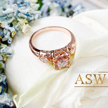 Load image into Gallery viewer, 14k solid rose gold round cut diamond engagement ring natural diamonds, three stone style bridal wedding anniversary promise propose 0.60ctw