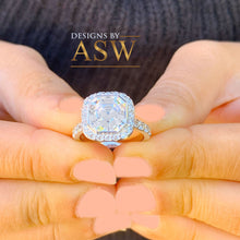 Load image into Gallery viewer, Beautiful 14K Solid Heavy White Gold Asscher Cut Simulated Diamond Engagement Ring Bezel Set Halo Wedding Anniversary Round Cut 4.00ct