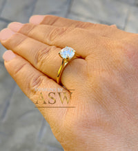Load image into Gallery viewer, Round Simulated Diamond Engagement Ring, Bridal, Wedding, Anniversary, Flour Prong Cathedral Set, Solitaire, 14k Solid Yellow Gold 1.20ctw
