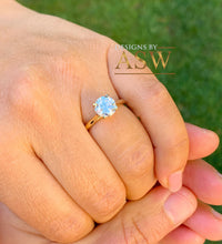 Load image into Gallery viewer, Round Simulated Diamond Engagement Ring, Bridal, Wedding, Anniversary, Flour Prong Cathedral Set, Solitaire, 14k Solid Yellow Gold 1.20ctw