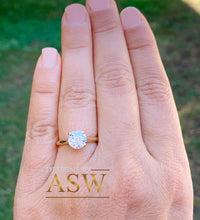 Load image into Gallery viewer, 14K Solid Yellow Gold Round Cut Forever One Moissanite Engagement Ring Four prong Cathedral setting, Solitaire 1.20ctw