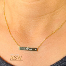 Load image into Gallery viewer, 14K Solid White Or Yellow Or Rose Gold Multi Initials Bar Necklace, Custom Made, Beautiful and Dainty 0.03ct Round cut Natural Diamond