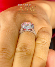 Load image into Gallery viewer, LARGE 14k Solid White Gold Cushion And Round Cut Simulated Diamond Engagement Ring Bezel Bridal Wedding Halo 3.00ctw Propose Promise Legacy