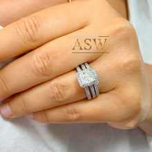 Load image into Gallery viewer, Big 14k Solid And Heavy White Gold Princess Cut Moissanite and Natural Round Cut Diamond Engagement Ring And Band 2.50ct