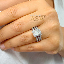 Load image into Gallery viewer, Big 14k Solid And Heavy White Gold Princess Cut Forever One Moissanite and Natural Round Cut Diamond Engagement Ring And Band 2.50ct