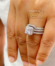 Load image into Gallery viewer, Big 14k Solid And Heavy White Gold Princess Cut Forever One Moissanite and Natural Round Cut Diamond Engagement Ring And Band 2.50ct