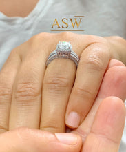 Load image into Gallery viewer, Big 14k Solid And Heavy White Gold Princess Cut Forever One Moissanite and Natural Round Cut Diamond Engagement Ring And Band 2.50ct