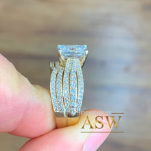 Load image into Gallery viewer, 14k Yellow Gold Radiant Cut Moissanite And Diamonds Engagement Ring And Band Set Anniversary, Wedding, Propose 3.30ctw