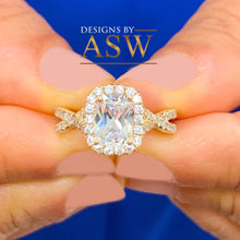 Load image into Gallery viewer, 14k Solid Yellow Gold Cushion Cut Moissanite and Round Cut Natural Diamond Engagement Ring Halo Bridal Set 2.40ct