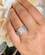 Load image into Gallery viewer, Big 14k Solid And Heavy White Gold Princess Cut Moissanite and Natural Round Cut Diamond Engagement Ring And Band 2.50ct