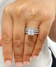 Load image into Gallery viewer, Big 14k Solid And Heavy White Gold Princess Cut Moissanite and Natural Round Cut Diamond Engagement Ring And Band 2.50ct