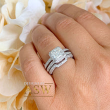 Load image into Gallery viewer, Big 14k Solid And Heavy White Gold Princess Cut Forever One Moissanite and Natural Round Cut Diamond Engagement Ring And Band 2.50ct