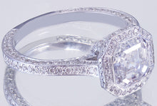 Load image into Gallery viewer, HUGE 14K White Solid Gold Asscher Cut Forever One Moissanite and Natural Round Cut Diamond Engagement Ring Bezel Set 4.05ctw