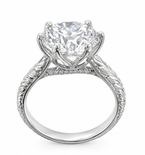 Load image into Gallery viewer, Round Cut Moissanite Engagement Ring Solitaire Bridal Ring Crown Prongs Filigree Style Shank Wedding ring Solitaire 14k White Gold 3.10ct
