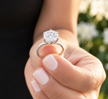 Load image into Gallery viewer, Crown Setting Style Solitaire Round Cut Simulated Diamond Engagement Ring Split Shank Wedding Ring 14K Solid White Gold Bridal Ring 3.00ct
