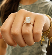 Load image into Gallery viewer, Emerald Cut Center And Round Cut Moissanites Engagement Ring Set In 14K Solid White Gold Wedding Bridal Ring Set 2.30ctw
